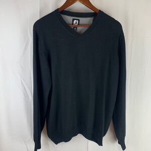 FootJoy V-Neck Sweater Mens Medium Black 100% Wool Lined Golf Pullover